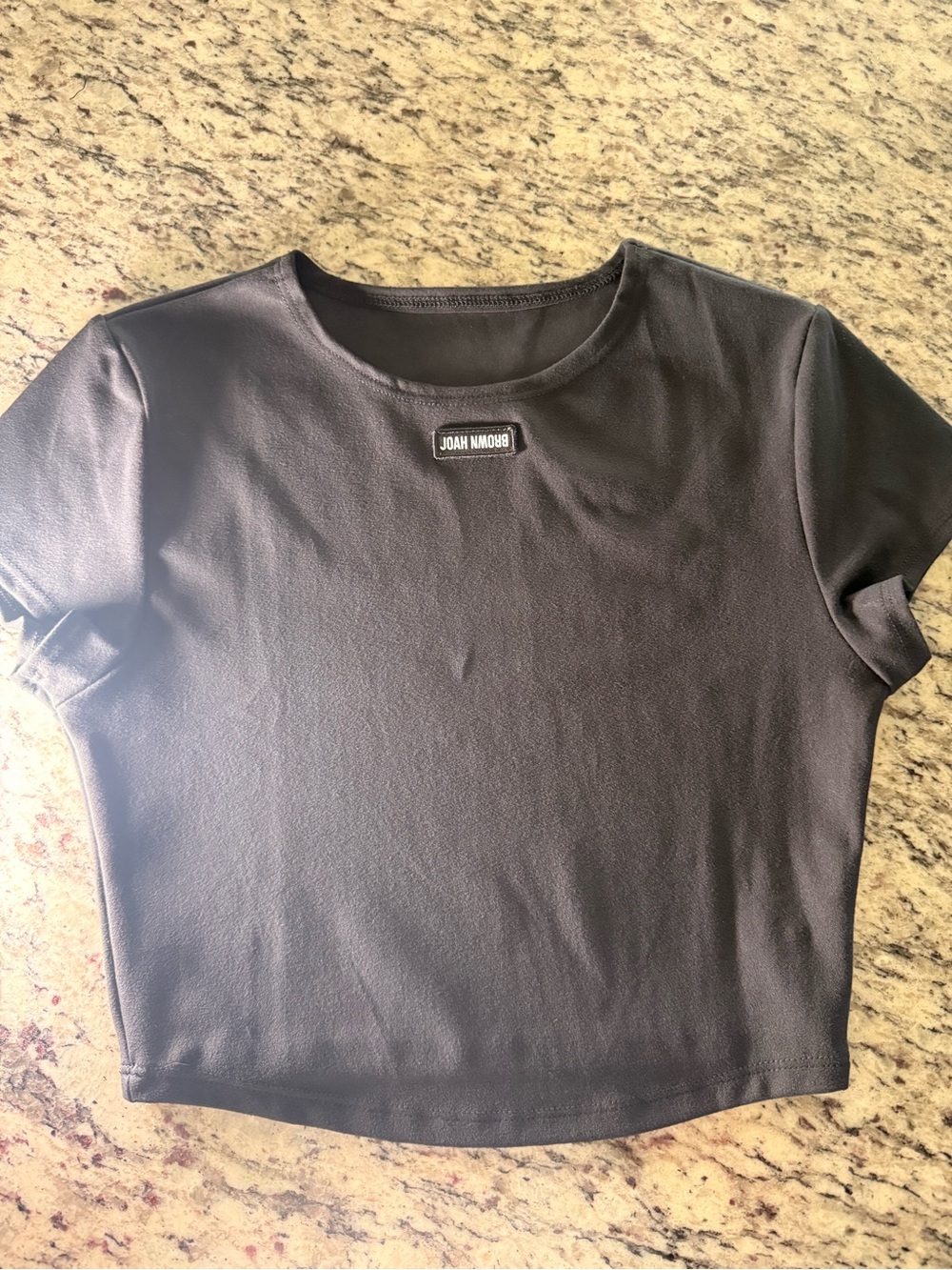 ♡ Joah Brown NWOT Second Skin Sueded Onyx Baby Tee w/ Logo Patch